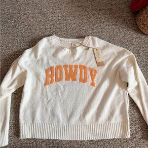 White and Orange 'Howdy' Sweater